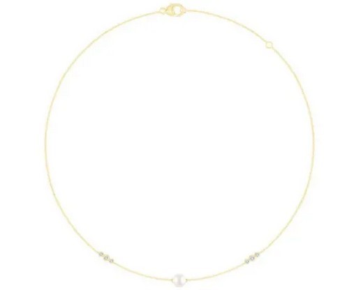9K YELLOW GOLD 0.11ct FVS LAB DIAMOND FW PEARL NECKLACE 40-45cm