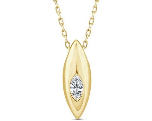 9K YELLOW GOLD 0.10ct F VS LAB DIAMOND MARQ NECKLACE 40-45cm