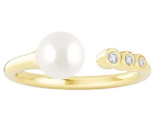 9K YELLOW GOLD 0.04ct F VS LAB DIAMOND FW PEARL OPEN RING