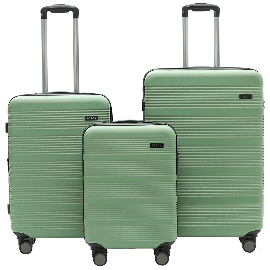 TOSCA Cosmic Luggage 3 Piece Set, Olive Green, Carry On: 56 cm, Medium: 67