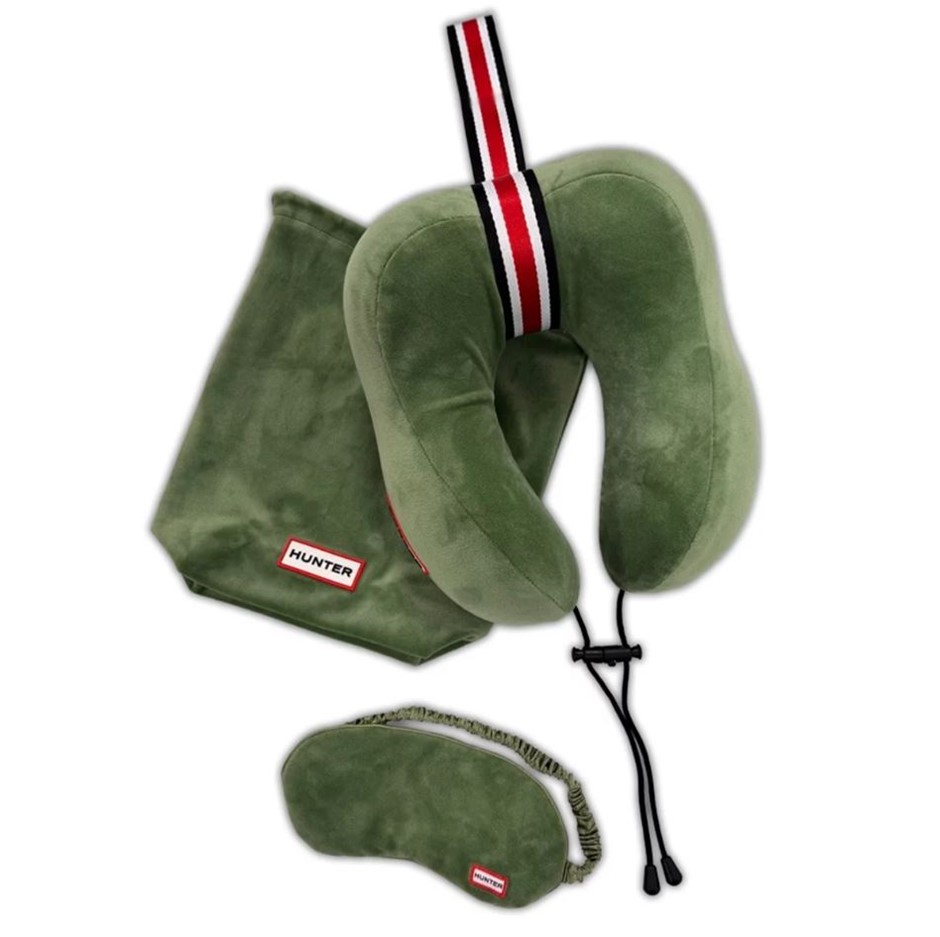 HUNTER Travel Pillow & Eye Mask 3-Piece Set, Green.
