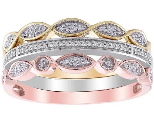 9K TRI GOLD 0.10CT HI I1 DIAMOND RING