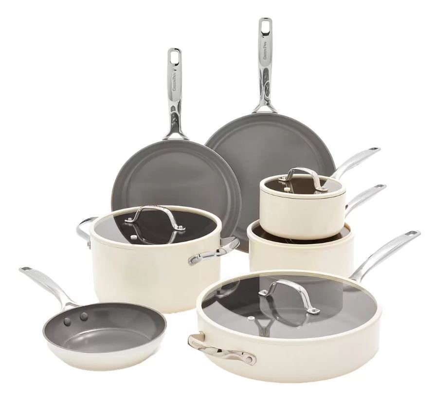 GREENPAN 11pc Eras Ceramic Non Stick Cookware Set, White. NB: Not in origin
