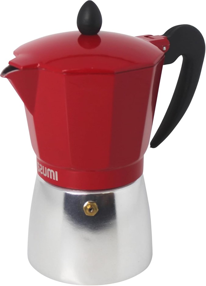 IMUSA USA Red Aluminum Stovetop 6-Cup Classic Italian and Cuban Espresso Ma