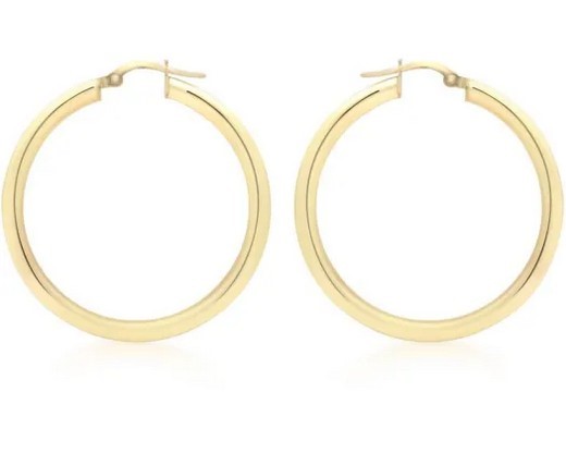 9K Yellow GOLD 3mm RND HLW HOOP EARRINGS 35mm