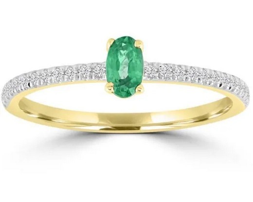 9K Yellow GLD 0.12CT HI I1 DIAMOND EMERALD RING
