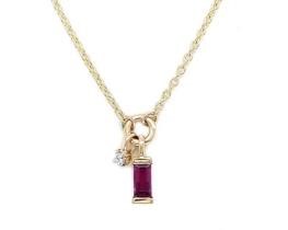 9K YELLOW GOLD 0.01ct HI SI DIAMOND RHODOLITE NECKLACE 45cm