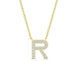 9K YELLOW GOLD 'R' 0.09 HI I1 DIAMOND NECKLACE 40+5cm