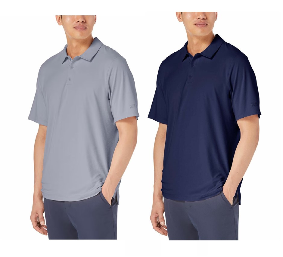 2 x SIGNATURE Men's Performance Polos, Size 2XL, Grey & Navy Blue, 7771461.
