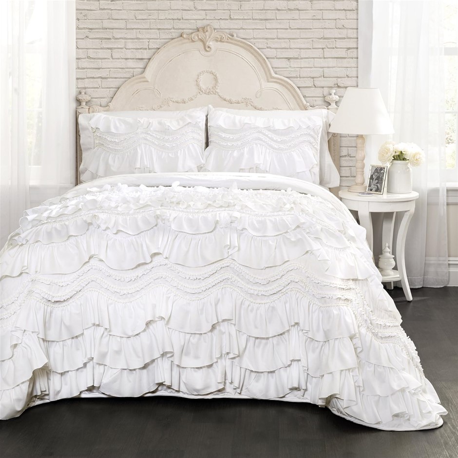 LUSH DECOR Kemmy 2 Piece Quilt Set, White, Twin (16T000646). Buyers Note -