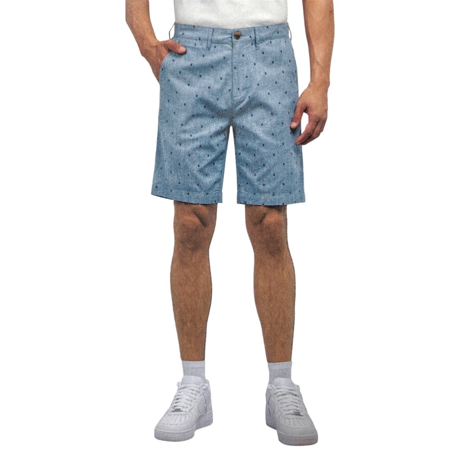 JACHS Men's Chambray Shorts, Size 36, 98% Cotton, Blue Geo.