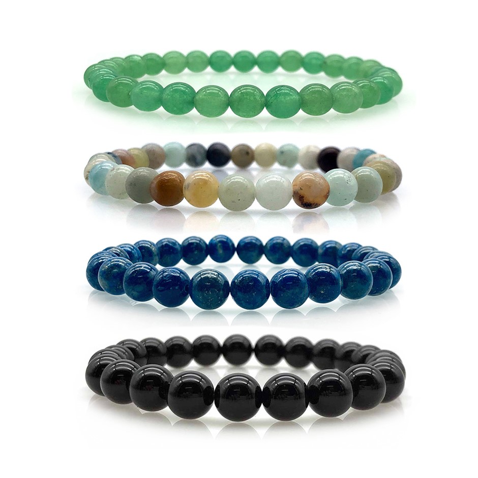 Men's 6mm Aventurine, Amazonite, Lapis Lazuli & Black Agate Bracelet Set