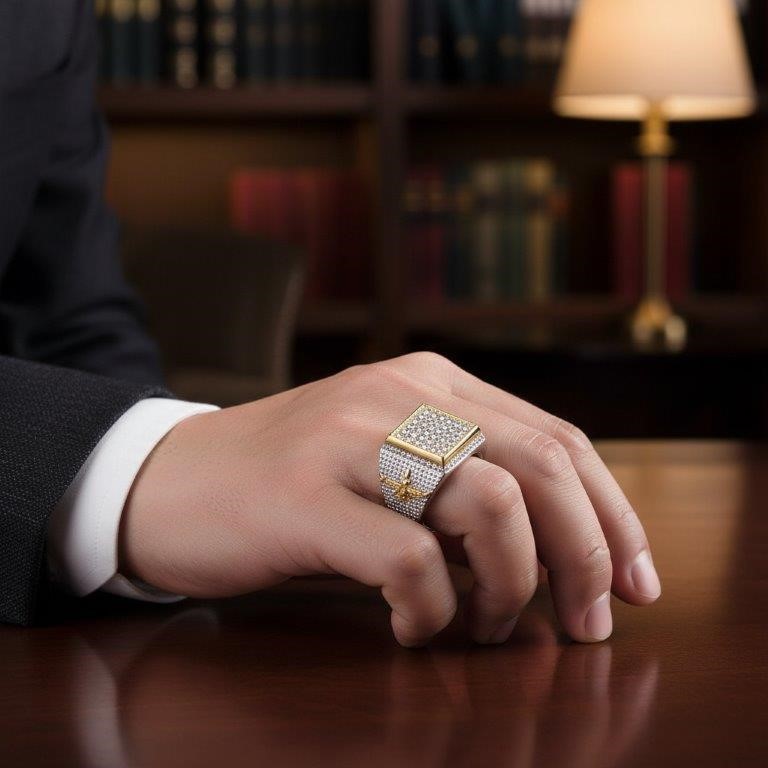 Italy 925 Silver Hip Hop Men's Ring (Stamps)-12 US