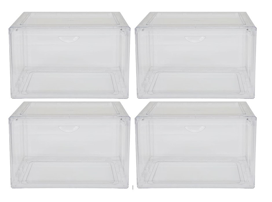 STACKABLE Shoebox And Organiser, Fully Transparent. 4-Pack. NB: 3 Pieces on