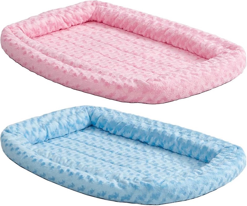 2 x MidWest Homes for Pets Double Bolster Crate Beds (18-Inch) – Pink & Blu