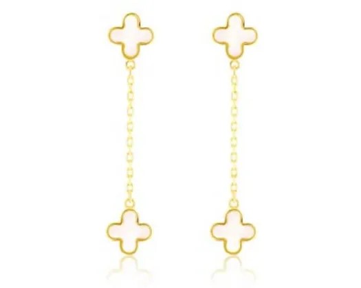 9K Yellow Gold Mop Petal Drop Earrings