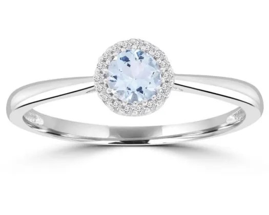 9K Wh Gld 0.05Ct Hi I1 Diamond Aquamarine Rose Gold