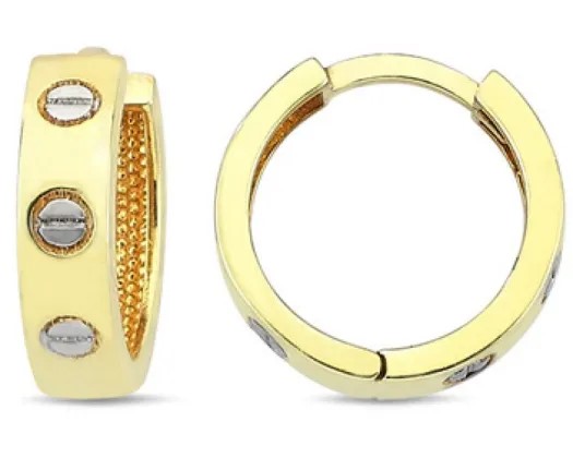 9K Yellow Gold Lock Hoop Earrings 12Mm