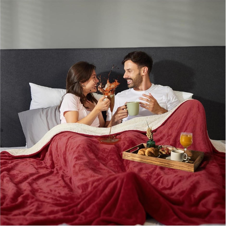 SACRED WEAPON Waterproof Dual Soft Sherpa & Fleece Throw, 80" x 50", Dark R