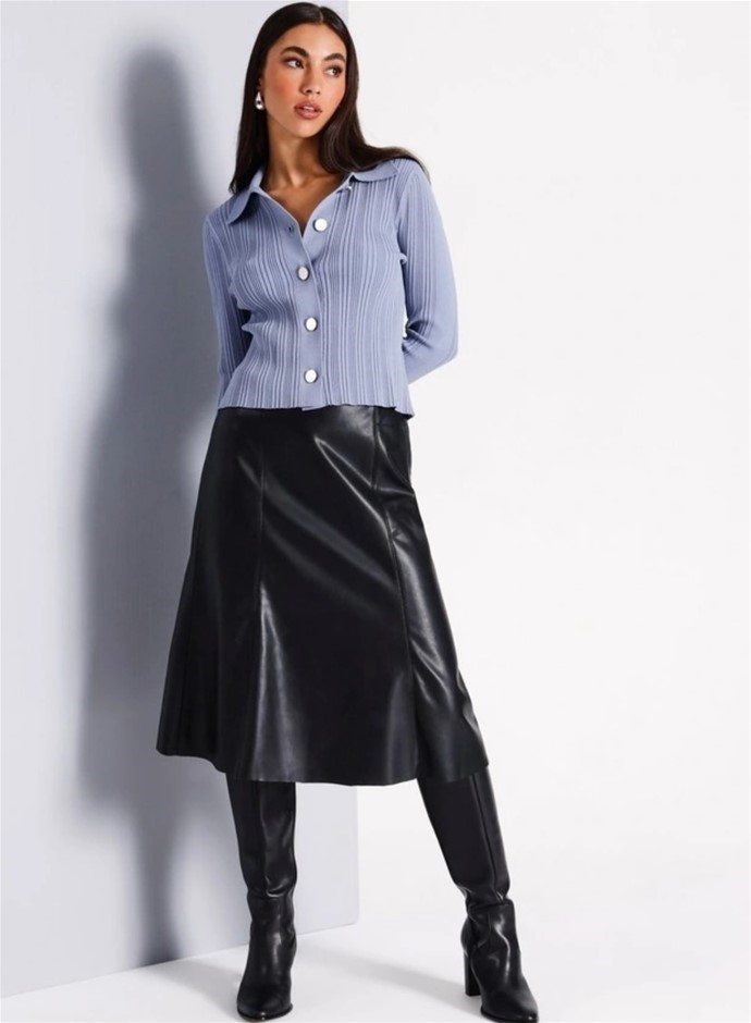 BASQUE A-Line PU Skirt, Size 14, Black. RRP: $119.95. Buyers Note - Discou
