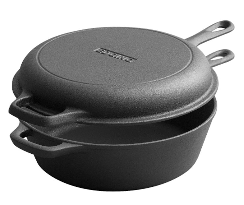 EDGING CASTING 2-In-1 Pre-Seasoned Cast Iron Dutch Oven Pot with Skillet Li