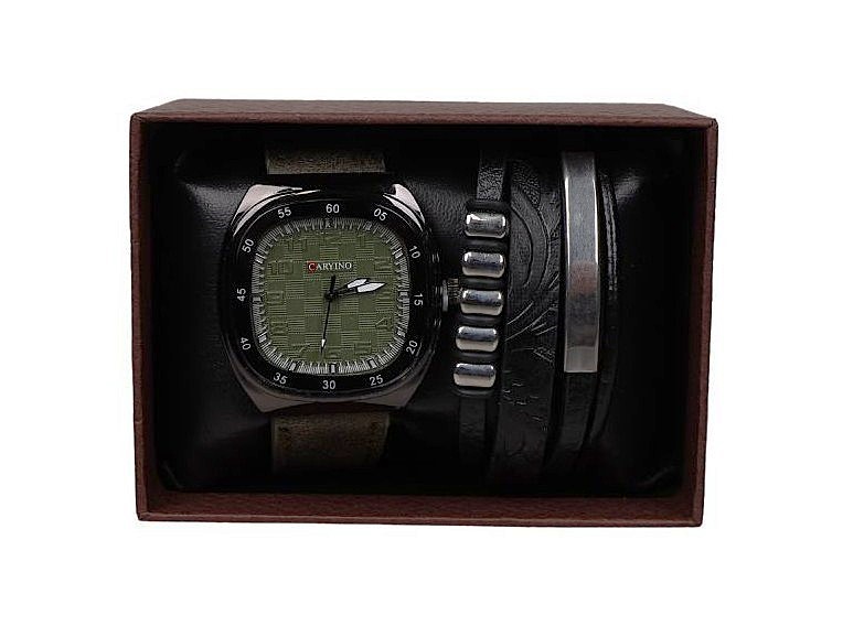 Men's Watch Gift Set w/ Leather Wrist Bracelet. Buyers Note - Discount Fre