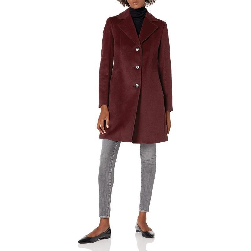 CALVIN KLEIN Women's Classic Cashmere Wool Blend Coat, Size 6, Chianti, CW8
