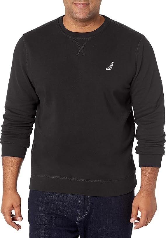 NAUTICA Men's Basic Crew Fleece Sweatshirt, Size XL, 55% Cotton, Black, K83