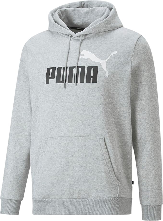 PUMA Men's Essential + 2 Colour Big Logo Fleece Hoodie, Size S, Light Gray