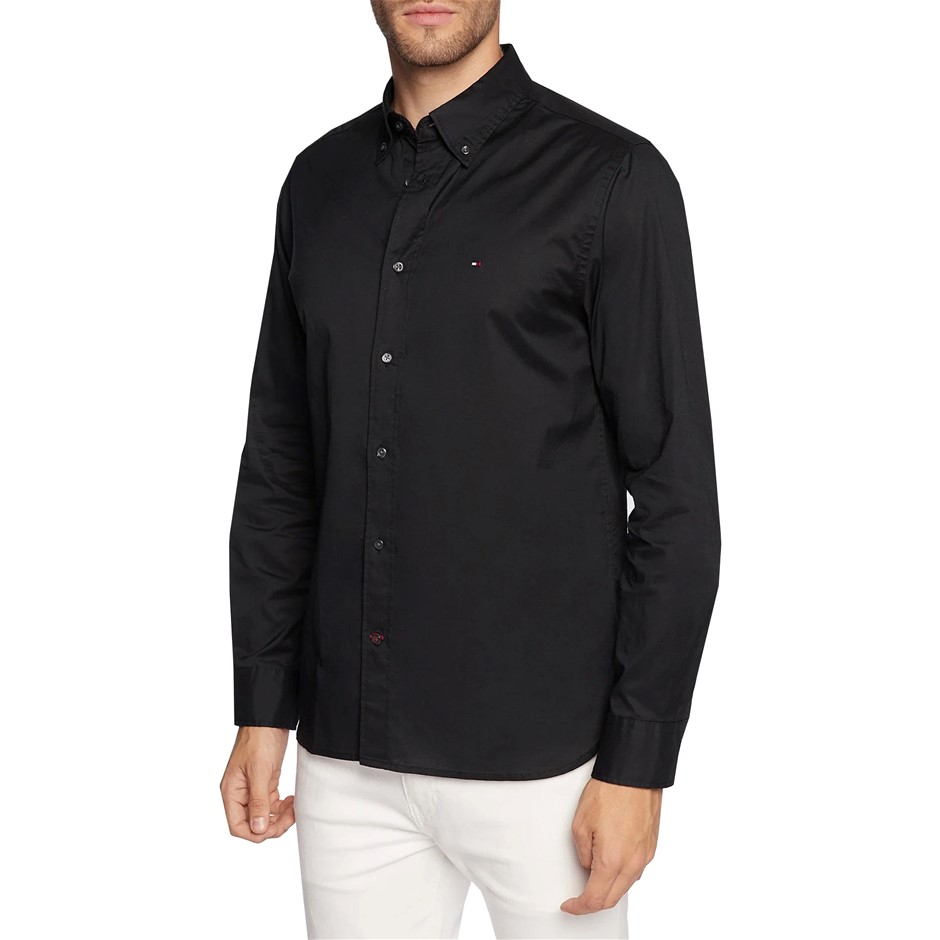 TOMMY HILFIGER Core Flex Poplin RF Shirt, Size M, 100% Cotton, Black (BDS),