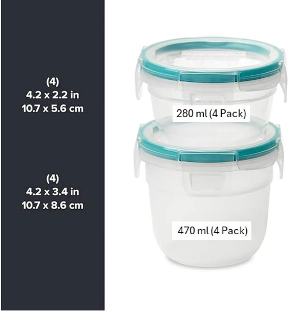 Snapware Total Solution 16-Pc Plastic Food Storage Containers Set,(4) 2-Cup