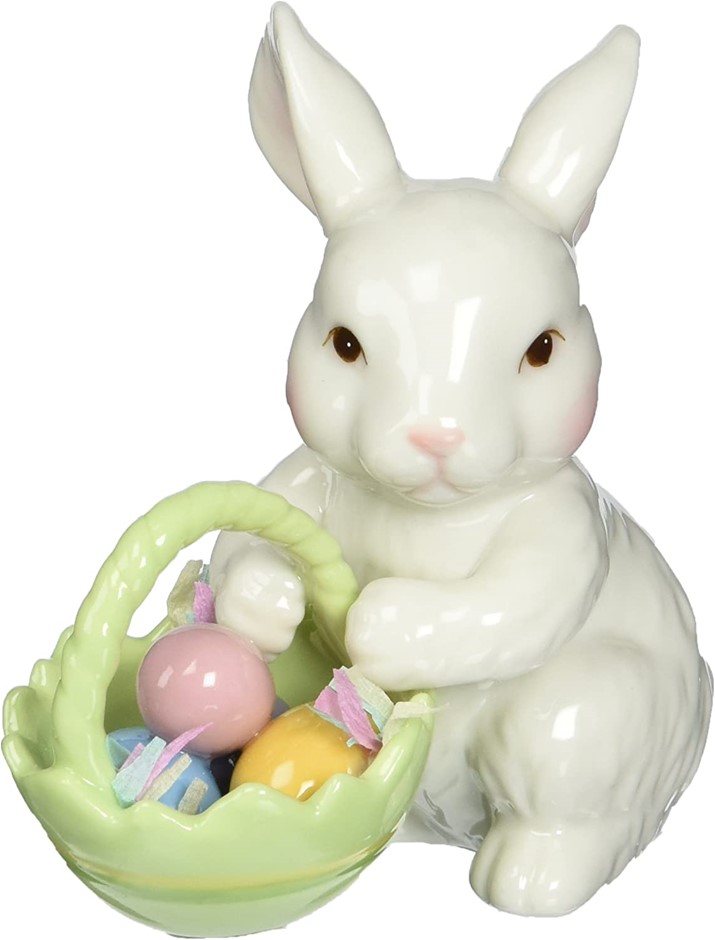 COSMOS Fine Porcelain Bunny with Easter Basket Figurine, 9.9 x 4.8 x 9.5cm.
