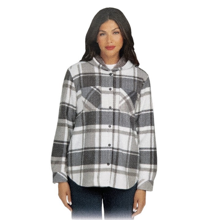 BOSTON TRADERS Women's Hooded Shacket, Size S, Draken Charcoal.