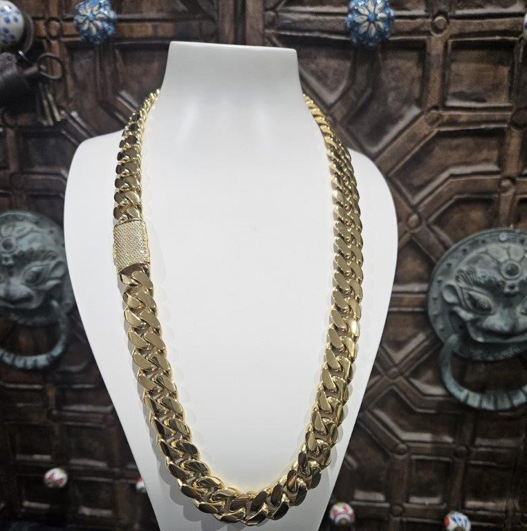 Italy 18K Triple Yellow Gold Plated Cuban Chain (18KGP/Italy)stamped-55cm