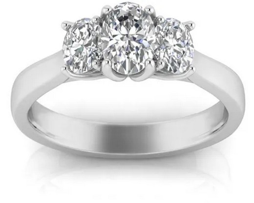 9K WHITE GOLD 1.00ct F VS LAB DIAMOND OVAL TRILOGY RING