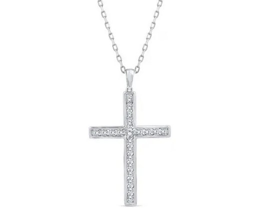 9K WHITE GOLD 1.00ct F VS LAB DIAMOND CROSS NECKLACE 40-45cm