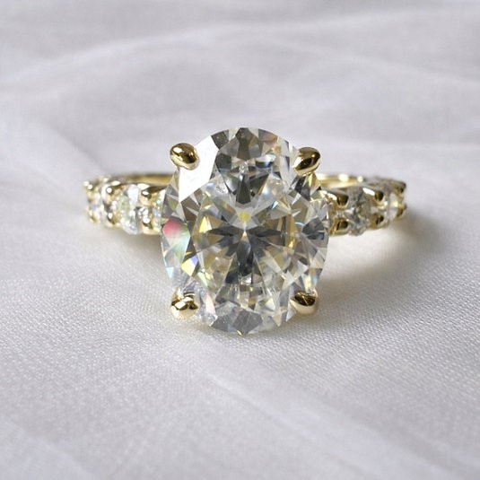 4.4ctw Moissanite Oval and Round Ring 14K Gold on Solid Sterling Silver