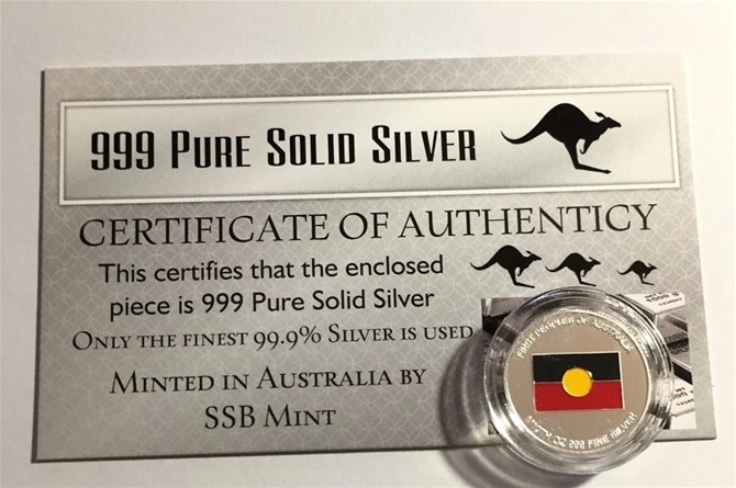 Aboriginal Flag, 1/10th Oz .999 Pure Solid Silver Coin, with C.O.A