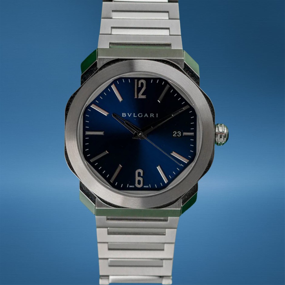 BULGARI OCTO ROMA 41MM STAINLESS STEEL 102856 AUTOMATIC BLUE DIAL BXP & COA