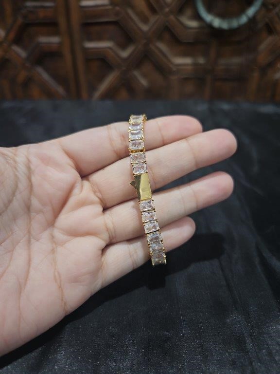 18k Italy Stamped Yellow Gold Filled Tennis Bracelet-Emerald Cut-17.8cm