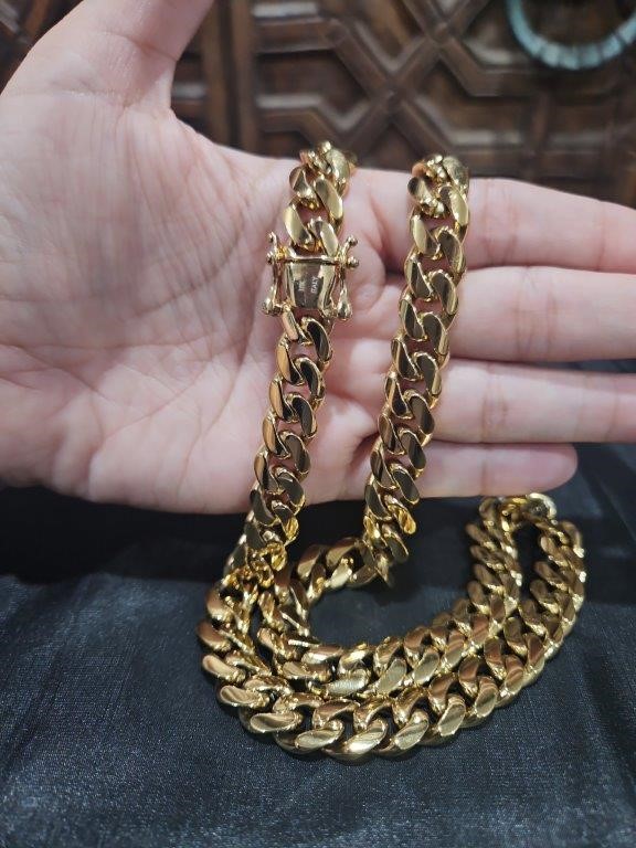 18k Italy Stamped Yellow Gold Filled Cuban Chain-55cm-12mm