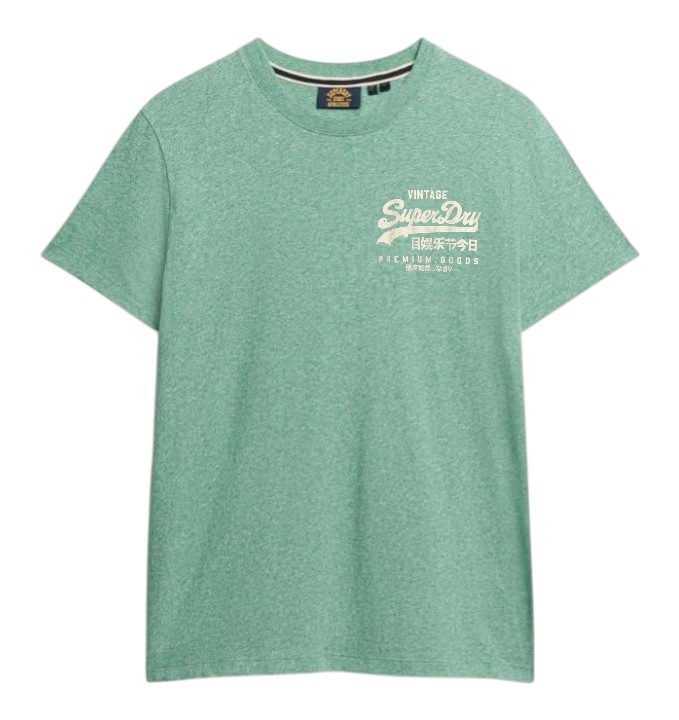 SUPERDRY Vintage Logo Chest Tee, Size M, 60% Cotton, Bright Green Grit (8J4