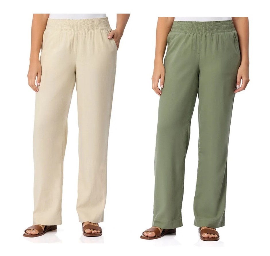 2 x BRIGGS Women's Wide Linen Pant, Size XL, Natural & Olive Green, 229228.