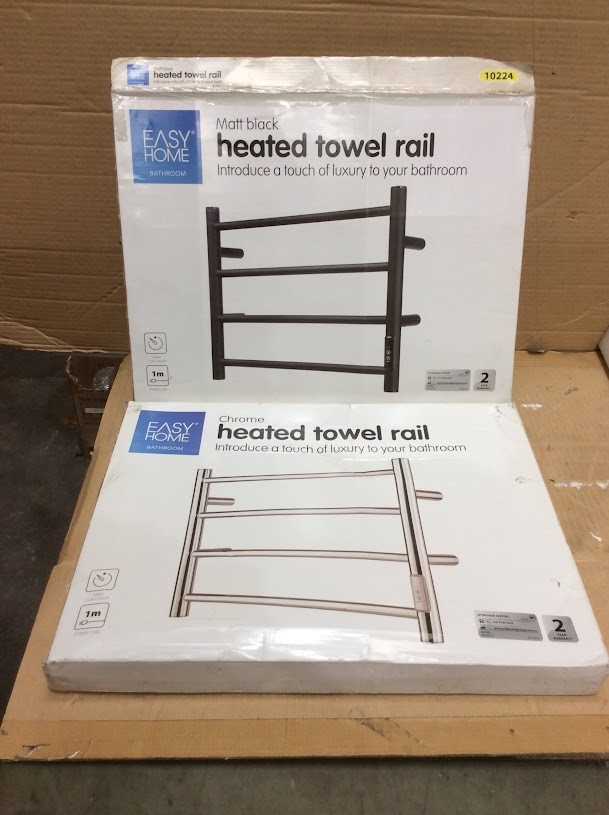Easy Home Matt Black&Chrome Heated Towel Rails New w/box (Lot of 2)