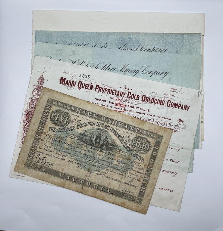 5 x Asstd AU Documents, Treasury Bill & Share Warrant/Certificates