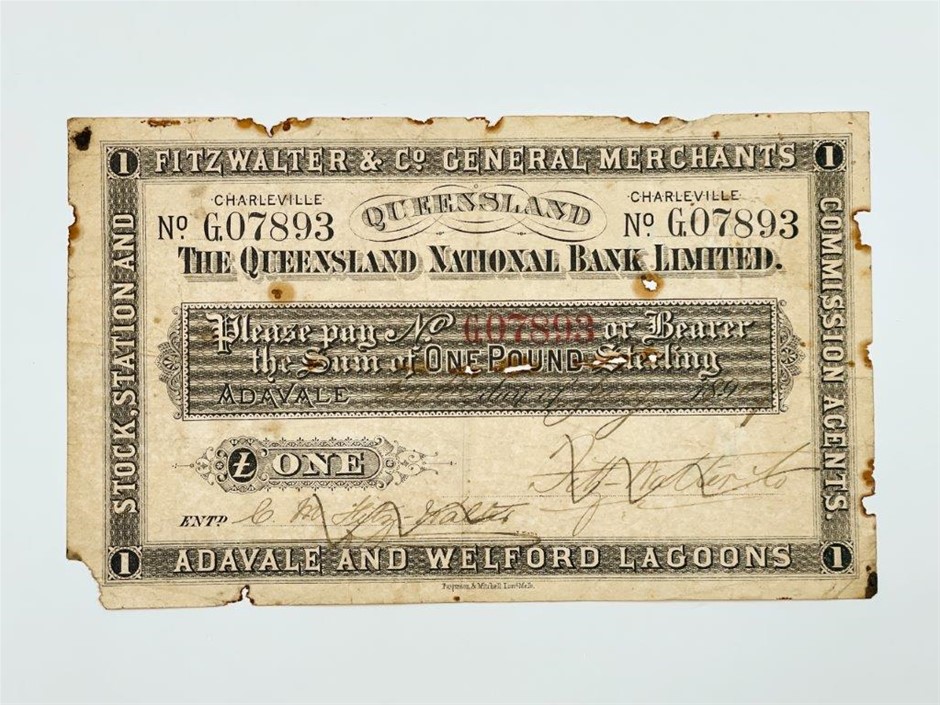 Fitzwalter & Co. Queensland, Adavale and Welford Lagoons, one pound