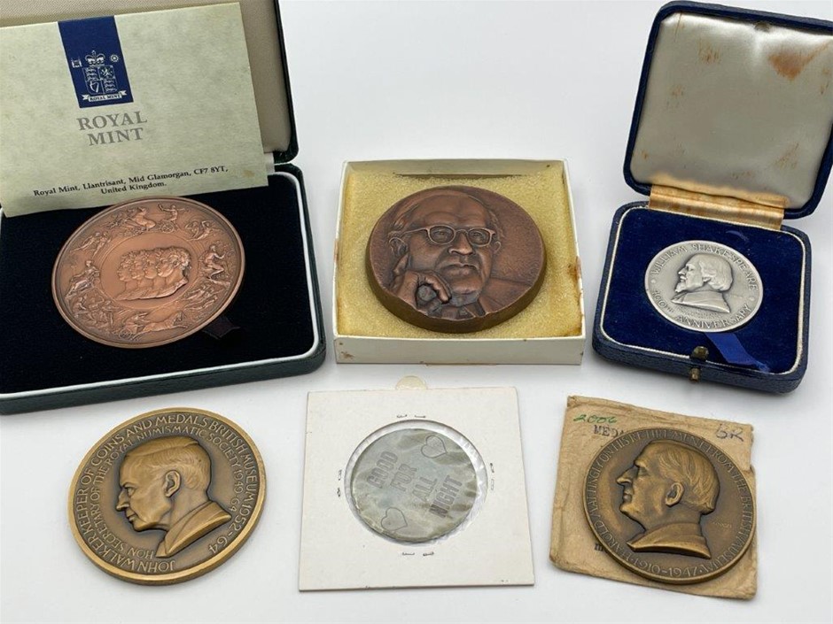 6 x Asstd Great Britain Commemorative Numismatists medals C.1903-90
