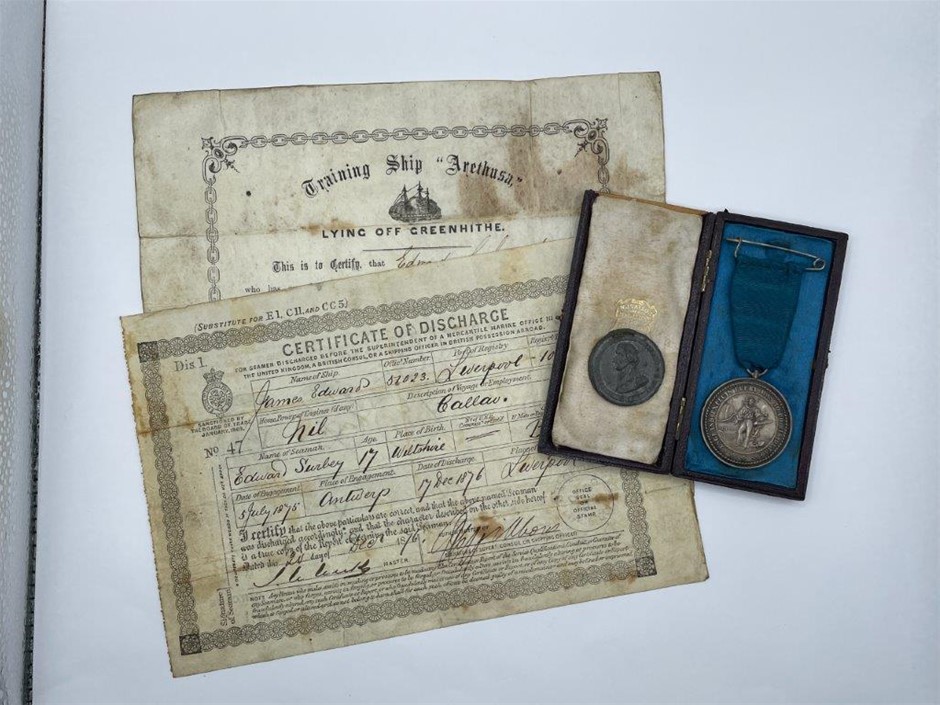 3 x Great Britain Arethusa Training Ship medals & certificate