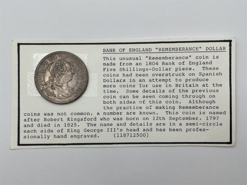 George III, Bank of England dollar/five shillings silver coin, 1804