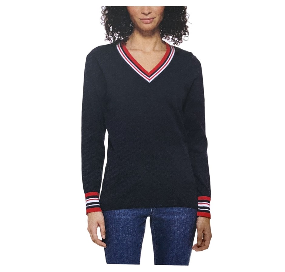 TOMMY HILFIGER Women's Ivy V-Neck Sweater, Size S, 100% Cotton, 411 Sky Cap